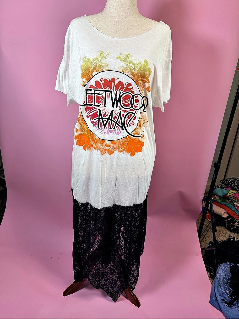 Fleetwood Mac Graphic Maxi Dress White & Black Like New